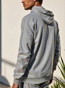 Men's Solid Color Drop Shoulder Drawstring Hooded Sweatshirt, Grey Hoodie - Light Grey - View 2
