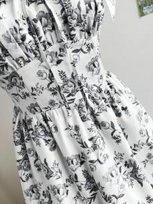 Soleia Vestido de tirantes de gasa con estampado floral y volantes para el verano, tiempo libre y vacaciones para mujeres