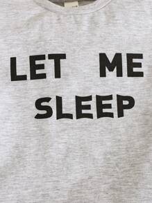 2 peças Conjunto de Pijama Casual, Camiseta de Manga Curta com Gola Redonda e Impressão de Letra em Estilo Minimalista para Menino Jovem, e Calça Solta com Estampa Xadrez