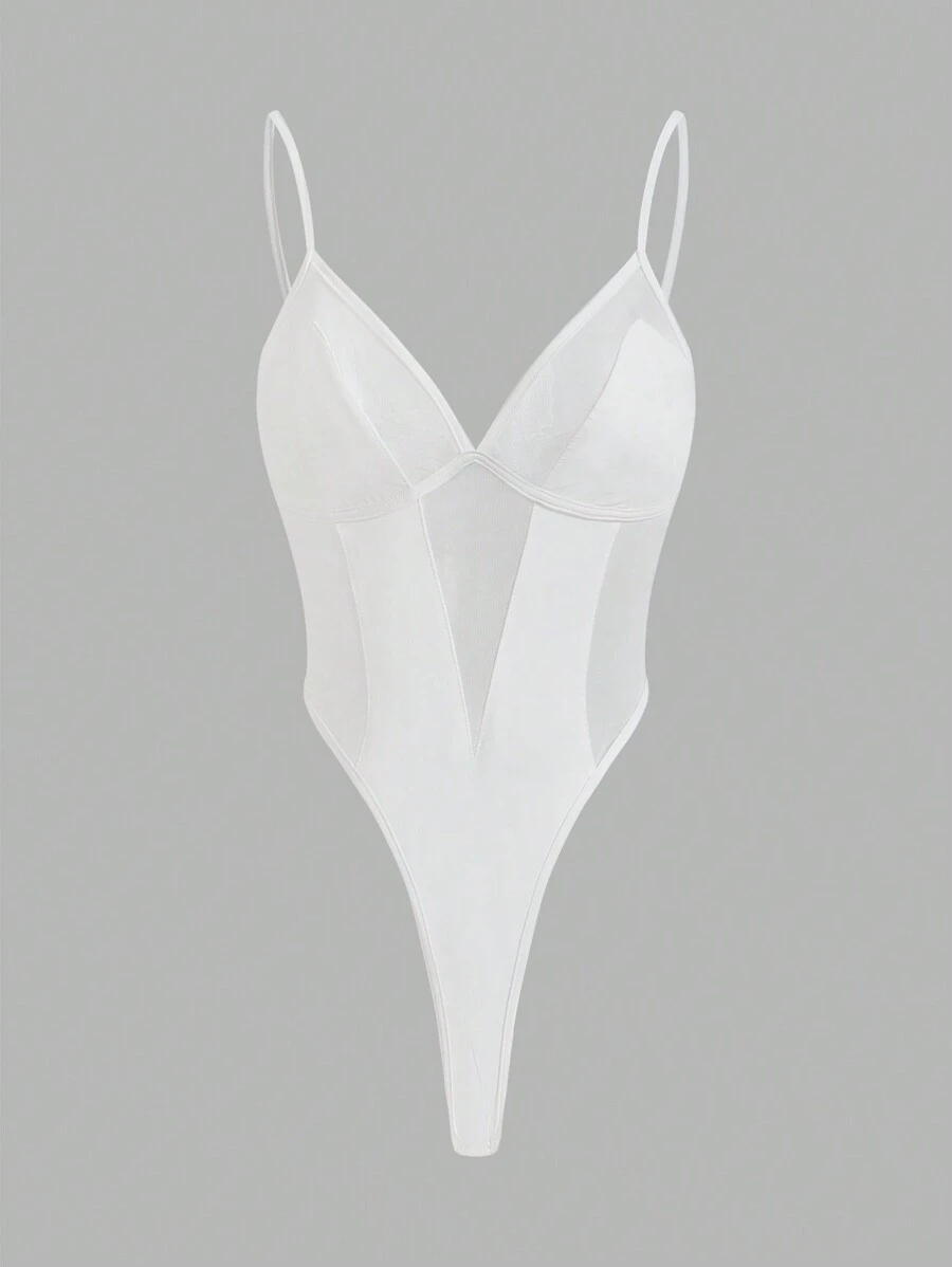 SHEIN ICON 女士网眼拼布露背吊带背心，高腰 - 白色 - 查看 1