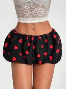 SHEIN Unity Minifalda casual de mujer con estampado de corazón y volante en el bajo, adecuada para primavera/verano, uso diario, salidas, citas, Día de San Valentín - Negro - Ver 3