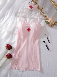 2pcs Nurse Costume Set - Criss-Cross Back, Sweet Open-Side Ladies Lingerie