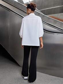 3 件套青少年女孩休闲百搭黑白衬衫 + 吊带背心 + 喇叭裤套装，适合通勤、度假和居家 - 黑色 - 查看 2