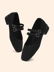 CUCCOO BASICS 时尚黑色金属玛丽珍粗跟平底春季鞋 - 黑色 - 查看 10