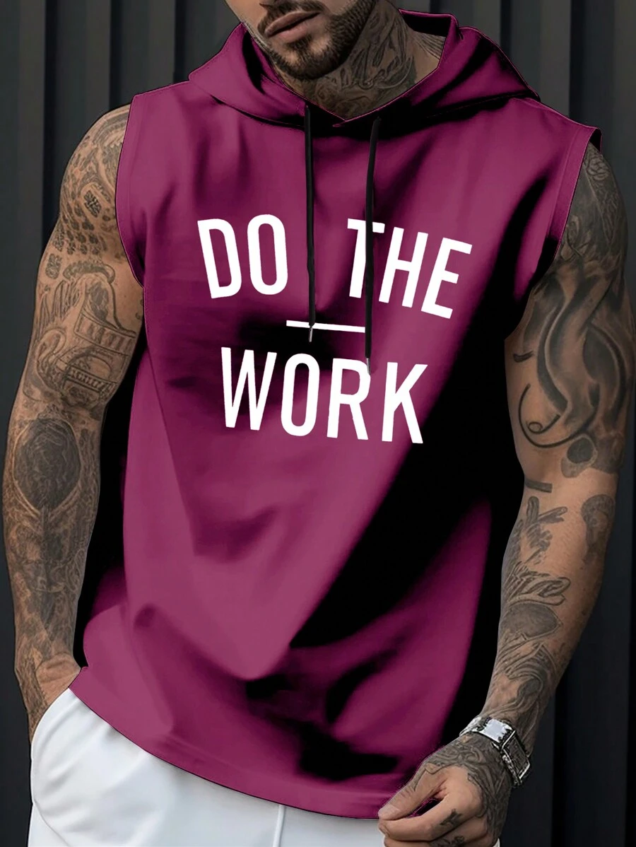 Manfinity Homme Men's Graphic Print Drawstring Loose Casual Hooded Tank Top Men Muscle Shirts - Red Violet - View 1
