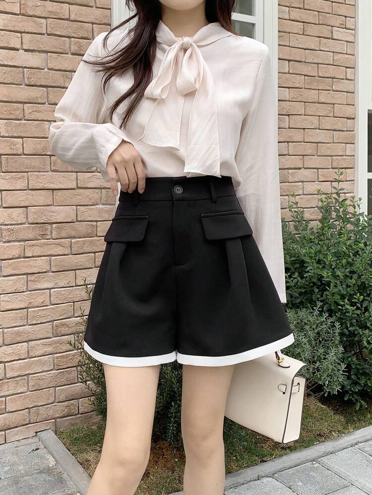 Women's Casual Commuter Loose Shorts With Contrast Hem