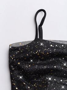 SHEIN Clasi Women's Minimalist Net Yarn Metallic Print Spaghetti Strap Camisole Top, Casual Daily Wear