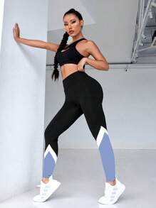 Easithlete Women Contrast Color Pocket Casual Fitness Leggings - Multicolor - View 5