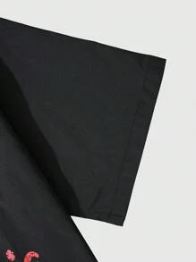 ROMWE MEN Goth 男士字母与十字图案印花短袖工装口袋休闲衬衫