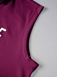 Manfinity Homme Men's Graphic Print Drawstring Loose Casual Hooded Tank Top Men Muscle Shirts - Red Violet - View 5