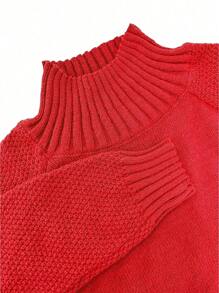 EMERY ROSE High Neck Raglan Sleeve Sweater For New Year Knit Pullover Fall Winter Sweater - Red - View 8