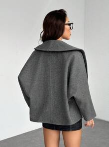 SHEIN PETITE Abrigo elegante de mezcla de lana gris, cálido para otoño e invierno, nuevo lanzamiento