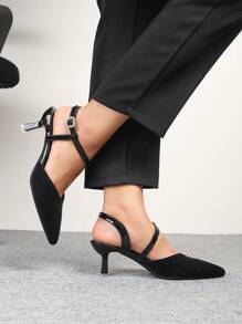 CUCCOO BIZCHIC Women's Pointed Toe Hollow-Out Elegant Solid Black Backstrap High Heel Sandals Spring Shoes - Black - View 2