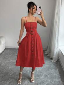 Chiquease 前扣系腰带吊带长款女式连衣裙 - 紅色 - 查看 5