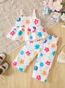 SHEIN 女婴花卉印花细肩带连体衣 - 彩色 - 查看 8