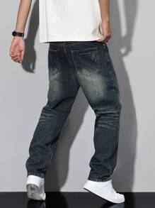 Manfinity Roughcore Plus Size Men's Straight Loose Casual Jeans With Pockets