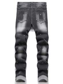 Manfinity Homme Men's Casual Washed Distressed Slim Fit Denim Black Jeans - Grey - View 2