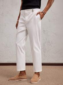 SHEIN X ELOISA & ORSON AKNOTIC Business Casual Pantalones rectos casuales de hombre con decoración de letra metálica tejida en blanco, apropiados para uso diario en primavera/verano, regalo de graduación