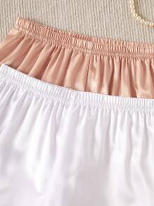 4pcs Tween Girl Casual Solid Color V-Neck Shirt , Short Sleeve Top, And Shorts Loungewear Set, Comfortable Satin - Multicolor - View 4