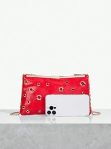 SHEIN SXY Ladies, Women Clutchs, Crossbody Bags, Fashionable, Elegant, Simple, Personalized, Versatile, Classic, Red, Rivets, For Commute, Office, Date, Daily, Shopping, Afternoon Tea, Cocktail Party, Party, Prom, Club, Date, Birthday, Evening, Date Nigh, Ball, Valentine's Day - Red - View 5