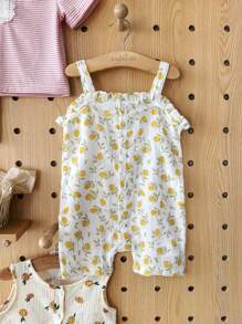 Vintaside Kids Babygirl 夏季可爱橙色印花无袖吊带背心款式时尚西式连体衣，适合女婴 - 彩色 - 查看 3