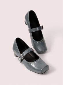 CUCCOO DOLLMOD 女士方头黑色高跟玛丽珍鞋，交叉带圆柱形鞋跟，经典复古风格