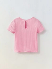 Maija Kids Maija Kids Young Girl Cropped Butterfly Decor Short Sleeve T-Shirt - Pink - View 2