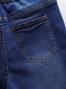 Tween Boys' Casual Simple All-Match Versatile Distressed Cat Whisker Elastic Waist Slim Fit Jeans, Comfortable Essential Streetwear Denim Pants For Daily Wear 2025 New Collection - Medium Wash - View 6