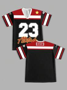 Manfinity EMRG Graficzny, obszerny, sportowy T-shirt z dekoltem w serek i siateczką z nadrukiem na całej powierzchni dla mężczyzn