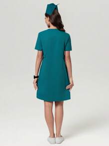 Scrubzie Women's Anti-Wrinkle Cross-Wrapped Nurse Dress - Teal Blue - View 2