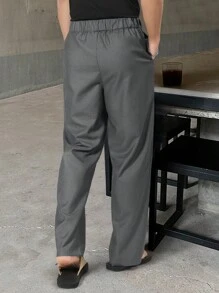 Manfinity Hypemode Manfinity Hypemode Elastic Waist Casual Pants, Loose Straight Leg Versatile Fashion Long Pants