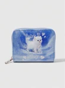 ROMWE Kawaii 1pc Cat-Pattern Minimalist Zipper Coin Purse For Women
