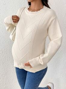 SHEIN Maternity Round Neck Plain Color Casual Sweater, Autumn/Winter