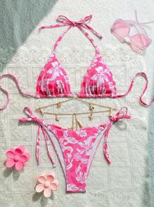 Soleia Ensembles de bikini avec chaîne en métal à motif floral et décor de coquillage en forme de V, pour la Saint-Valentin, maillots de bain pour femmes, tenues de vacances, tenues de plage, tenues de Mardi Gras pour les vacances d'été à la plage - Multicolore - Voir 1