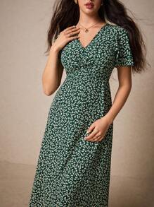 Poéselle 碎花蝴蝶袖洋裝 - 綠色 - 查看 4