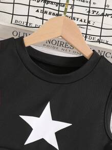 Set de 2 piezas con Top de tirantes con estampado de estrellas y short cargo informal, estilo de calle para primavera/verano para niña preadolescente - Multicolor - Ver 5
