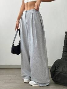 SHEIN Unity Casual Versatile Ruched Waist Relaxed Sweatpants - Grey - View 3