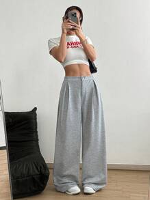 SHEIN Unity Casual Versatile Ruched Waist Relaxed Sweatpants - Grey - View 5