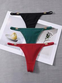 3条装女士纯色金属装饰简约丁字裤