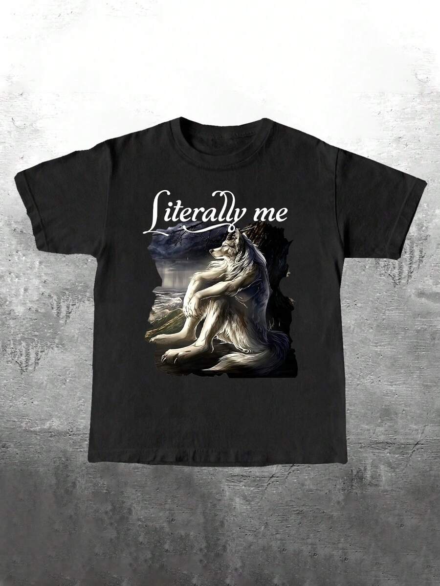 Manfinity Dauomo Literally Me Werewolf Graphic Print Standard Fit T-Shirt For Men - Black - View 1