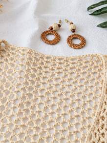 Breezaya Women's Floral Pattern Hollow Front Tie Up Sweater Vest For Beach Holiday - Apricot - View 4