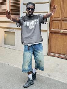 Manfinity VCAY Men's Digital Printing Mesh Panel Round Neck Short Sleeve T-Shirt - Black - View 4