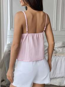 SHEIN Unity V-Neck Lace Trim Ruffle Hem Loose Cropped Cami Tank Top, Elegant Minimalist Design, Sweet & Chic, Suitable For Daily, Date, Vacation, Spring/Summer - Pink - View 2