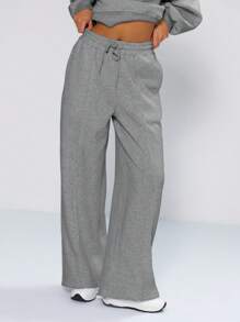 MUSERA Pintuck Detail Wide Leg Joggers Vacation Elegant Boho Casual - Dark Grey - View 3