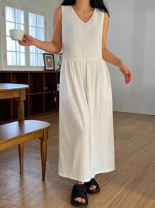 DAZY 简约无袖宽松阔腿连体睡衣 - 白色 - 查看 5