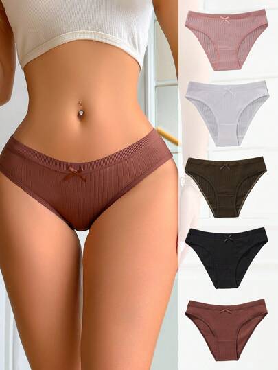 Lowkey Lull 5条装女士纯色蝴蝶结装饰时尚内裤