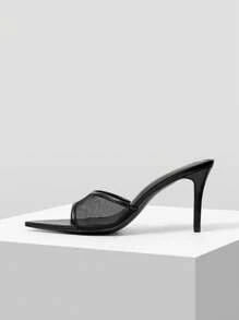 MOTF PREMIUM 女士时尚网眼撞色尖头高跟凉鞋，春季鞋 - 黑色 - 查看 2