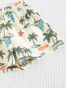 Cozy Pixies 2pcs/Set Baby Boy Coconut Tree Pattern Lapel Short Sleeve Half Placket Pullover Top And Elastic Waist Shorts Set - Multicolor - View 6