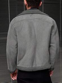 Manfinity VCAY Men's Thermal Lined Thickened Open Front Jacket, Suitable For Autumn/Winter - Grey - View 2