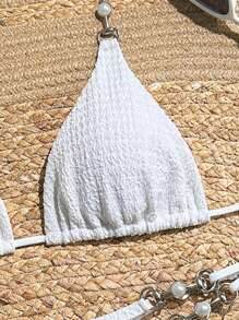 Swim SXY 夏季女士颈挂式白色性感珍珠装饰比基尼套装，沙滩装 - 白色 - 查看 6